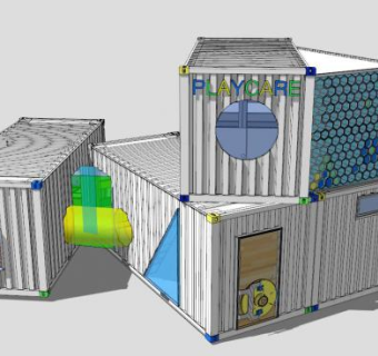 白色集装箱房设计SU模型下载_sketchup草图大师SKP模型