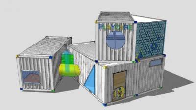 白色集装箱房设计SU模型下载_sketchup草图大师SKP模型