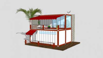 现代红色集装箱住宅SU模型下载_sketchup草图大师SKP模型