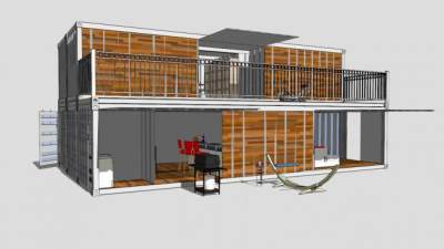 现代简约集装箱住宅SU模型下载_sketchup草图大师SKP模型