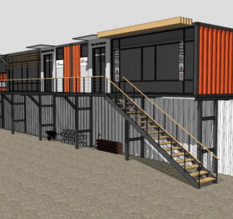 现代集装箱住宅建筑SU模型下载_sketchup草图大师SKP模型