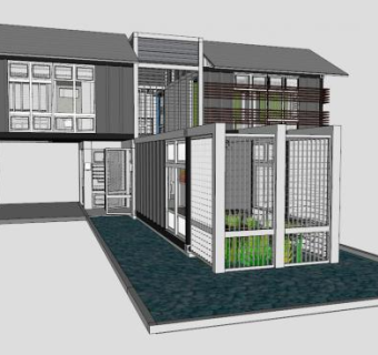中式集装箱房屋SU模型下载_sketchup草图大师SKP模型