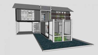 中式集装箱房屋SU模型下载_sketchup草图大师SKP模型