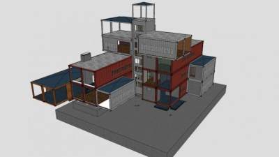 现代集装箱房屋楼层SU模型下载_sketchup草图大师SKP模型