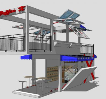 现代白色集装箱房屋设计SU模型下载_sketchup草图大师SKP模型