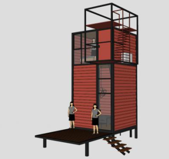 现代创意集装箱楼层SU模型下载_sketchup草图大师SKP模型
