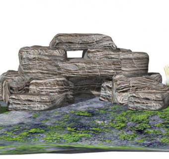 假山叠石条纹置石景观SU模型下载_sketchup草图大师SKP模型