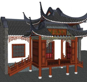 中式古建民居戏台SU模型下载_sketchup草图大师SKP模型