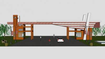 现代大学校门景观SU模型下载_sketchup草图大师SKP模型