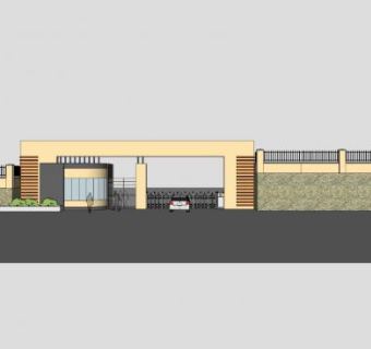 现代学校大门SU模型下载_sketchup草图大师SKP模型