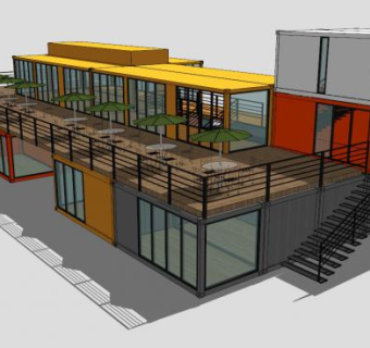 现代商业街集装箱房设计SU模型下载_sketchup草图大师SKP模型