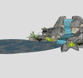 假山流水蕨类景观SU模型下载_sketchup草图大师SKP模型
