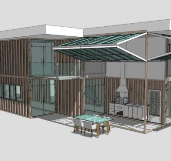 欧式简约风格集装箱住宅SU模型下载_sketchup草图大师SKP模型