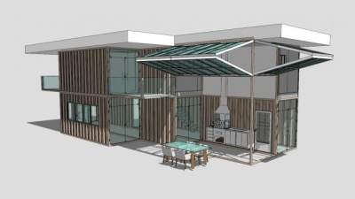 欧式简约风格集装箱住宅SU模型下载_sketchup草图大师SKP模型