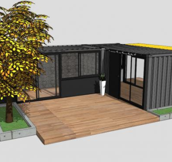 中式简约集装箱住宅SU模型下载_sketchup草图大师SKP模型