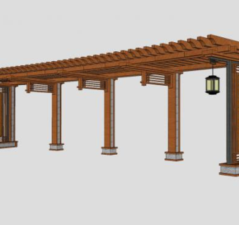 中式防腐木弧形廊架SU模型下载_sketchup草图大师SKP模型