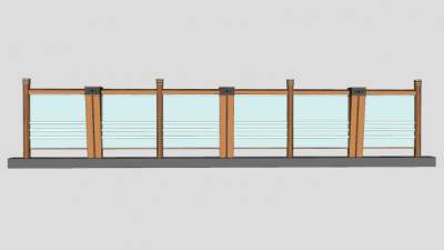 防腐木玻璃栏杆SU模型下载_sketchup草图大师SKP模型