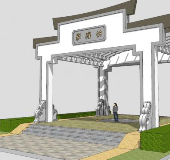 仿古中式聚雅坊牌坊SU模型下载_sketchup草图大师SKP模型