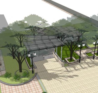 公园景区内地下车库棚架SU模型下载_sketchup草图大师SKP模型