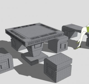 中式石桌石凳SU模型下载_sketchup草图大师SKP模型