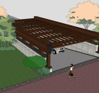 景区木质地下车库出入口SU模型下载_sketchup草图大师SKP模型