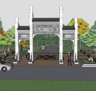 公园中式大门石牌坊SU模型下载_sketchup草图大师SKP模型