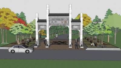 公园中式大门石牌坊SU模型下载_sketchup草图大师SKP模型