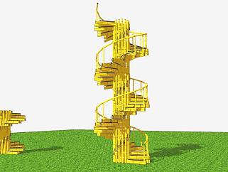 竹子搭建旋转楼梯生态楼梯SU模型下载_sketchup草图大师SKP模型