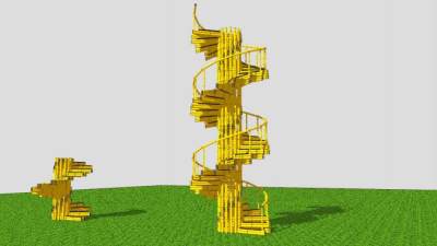 竹子搭建旋转楼梯生态楼梯SU模型下载_sketchup草图大师SKP模型