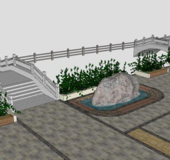 石景石桥花箱景观SU模型下载_sketchup草图大师SKP模型