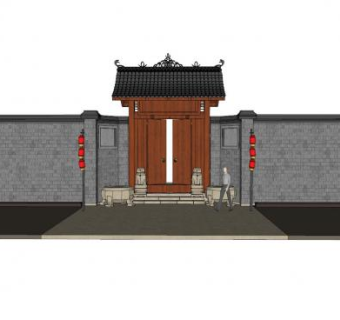 中式合院大门SU模型下载_sketchup草图大师SKP模型