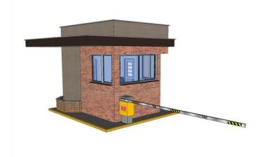工厂入口道闸岗亭SU模型下载_sketchup草图大师SKP模型