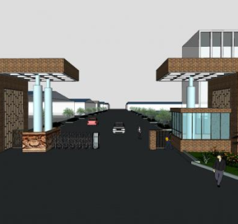 工厂入口大门岗亭SU模型下载_sketchup草图大师SKP模型