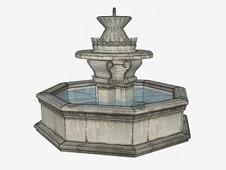欧式广场水景喷泉SU模型下载_sketchup草图大师SKP模型