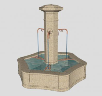 欧简水景喷泉小品SU模型下载_sketchup草图大师SKP模型