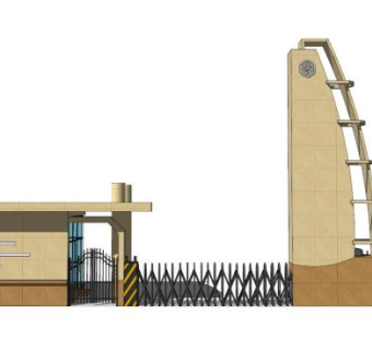 校园大门伸缩门围墙SU模型SU模型下载_sketchup草图大师SKP模型