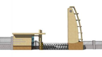 校园大门伸缩门围墙SU模型SU模型下载_sketchup草图大师SKP模型