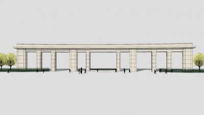 民国风格大学学校大门SU模型下载_sketchup草图大师SKP模型