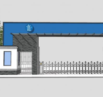 中式校园大门伸缩门SU模型下载_sketchup草图大师SKP模型