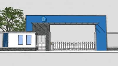 中式校园大门伸缩门SU模型下载_sketchup草图大师SKP模型