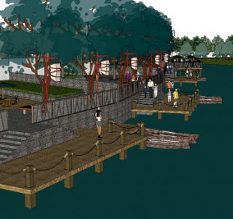 滨水景观码头SU模型下载_sketchup草图大师SKP模型