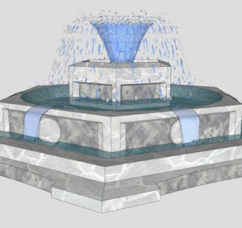 两层欧式石制喷泉水景SU模型下载_sketchup草图大师SKP模型