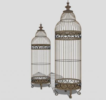 欧式铁艺鸟笼挂件吊挂装饰品SU模型下载_sketchup草图大师SKP模型