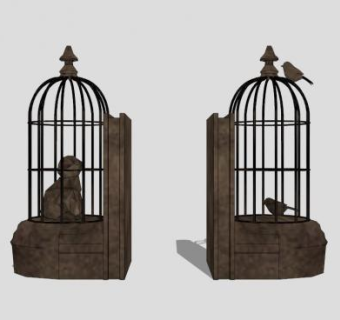 木质鸟笼小品SU模型下载_sketchup草图大师SKP模型