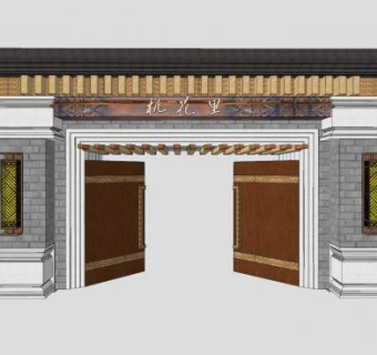 中式风格大门口入口SU模型下载_sketchup草图大师SKP模型