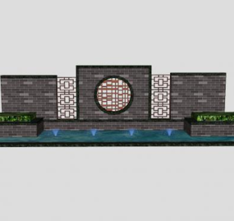 新中式水景景观墙SU模型下载_sketchup草图大师SKP模型