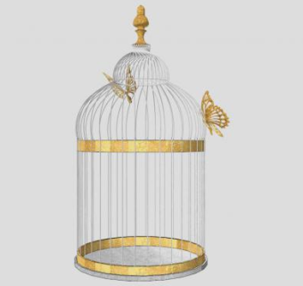 金色蝴蝶鸟笼装饰品SU模型下载_sketchup草图大师SKP模型