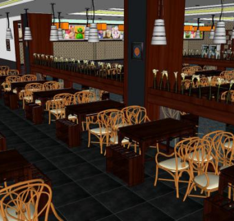 中式风格餐厅自助店SU模型下载_sketchup草图大师SKP模型