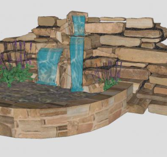 叠石流水景观sketchup模型下载_sketchup草图大师SKP模型