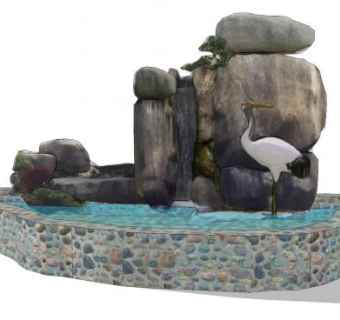 半圆形假山水景SU模型下载_sketchup草图大师SKP模型